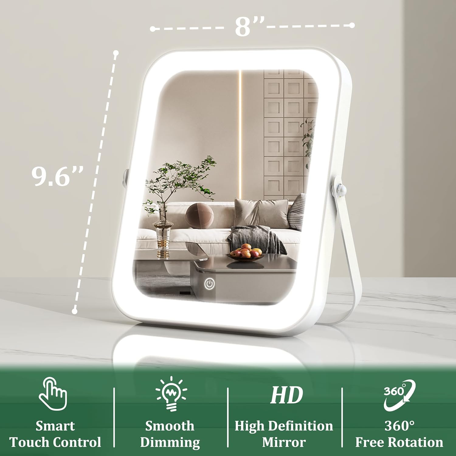 Sturdy 8x10 Vanity Mirror with Dusk-to-Dawn Dimmable Light