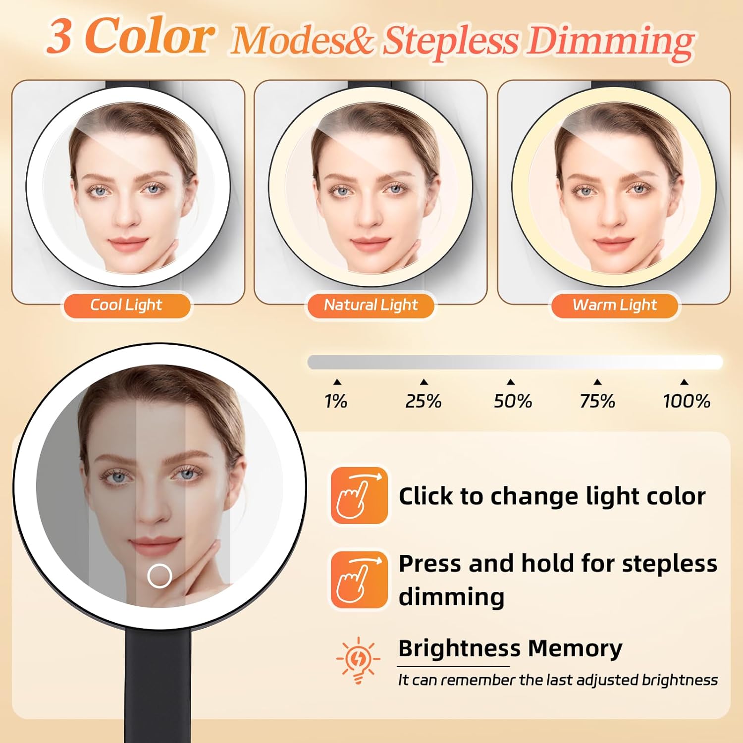 Foldable Dual-Light Makeup Mirror with 10X Magnification