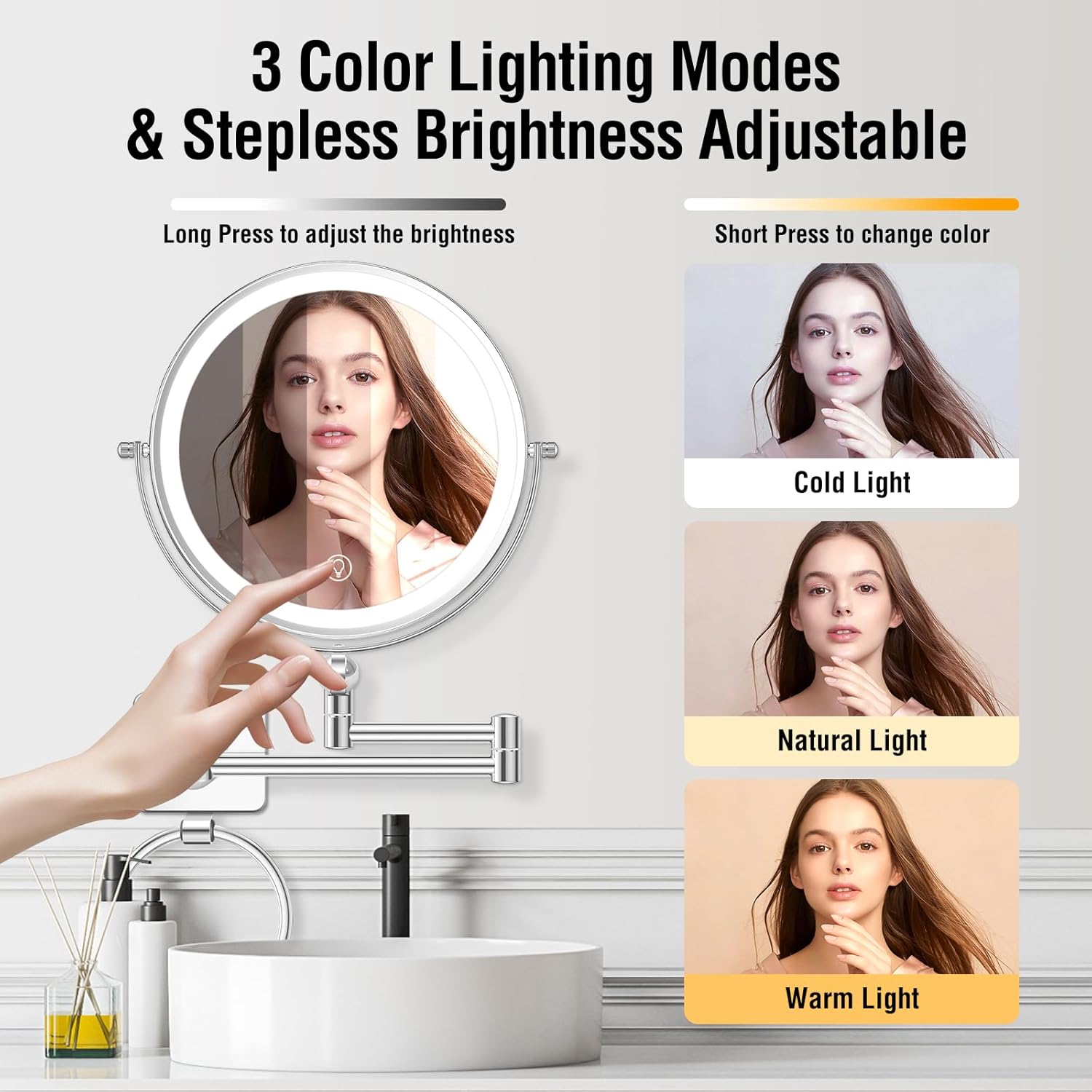 Wall-Mounted 360-Degree Adjustable Makeup Mirror