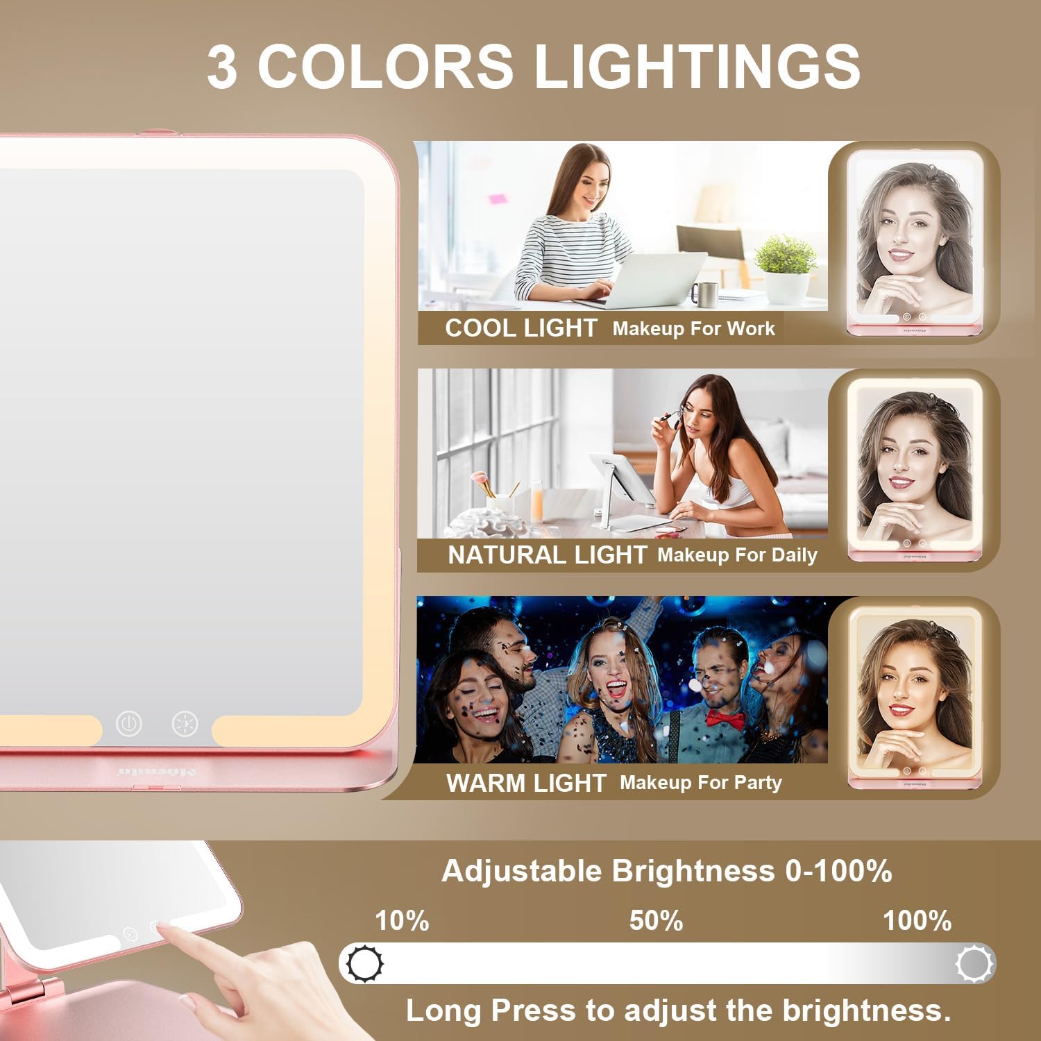 Mocado Rechargeable Travel Makeup Mirror with Light - Rose Gold 1