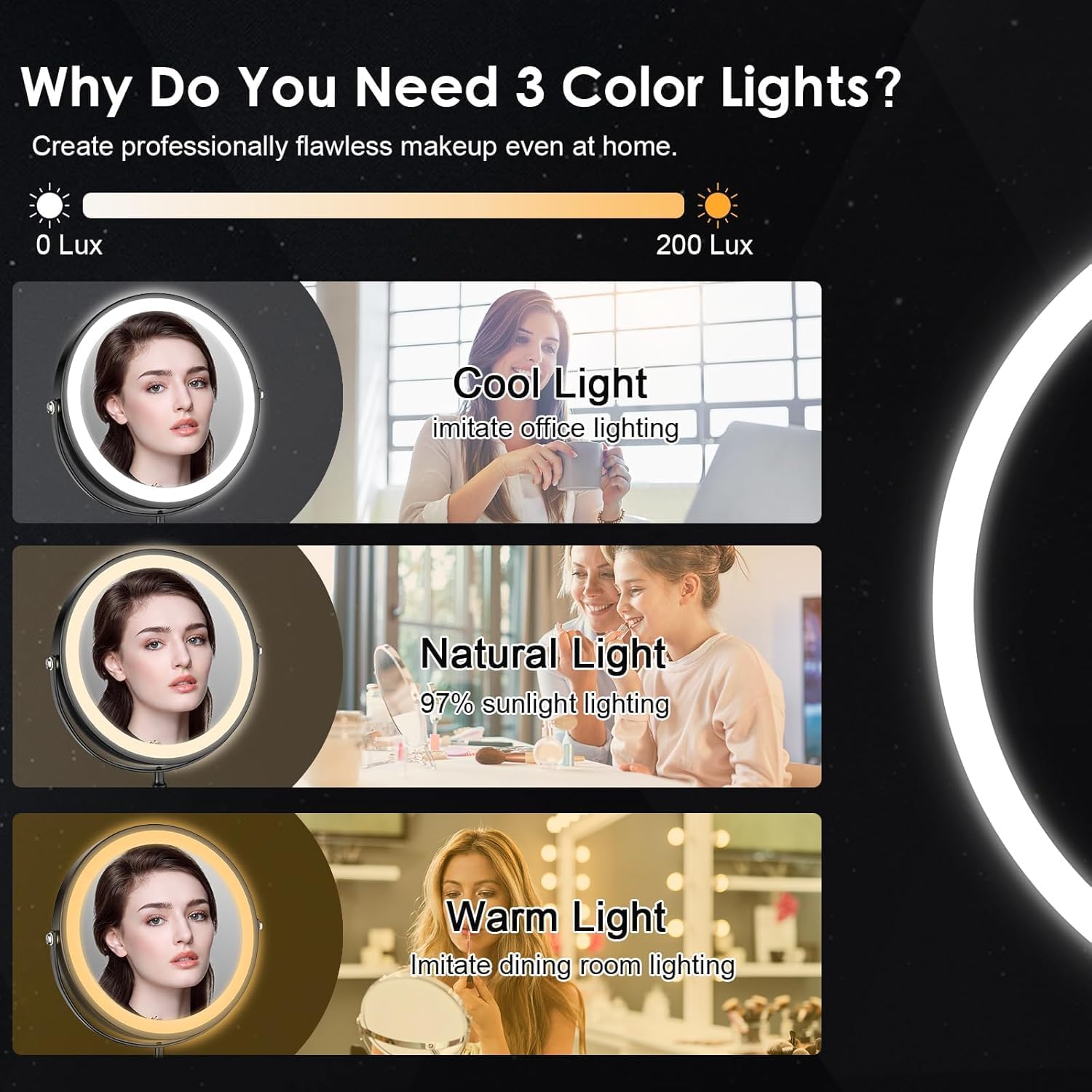 Adjustable Makeup Mirror with Light Rotation