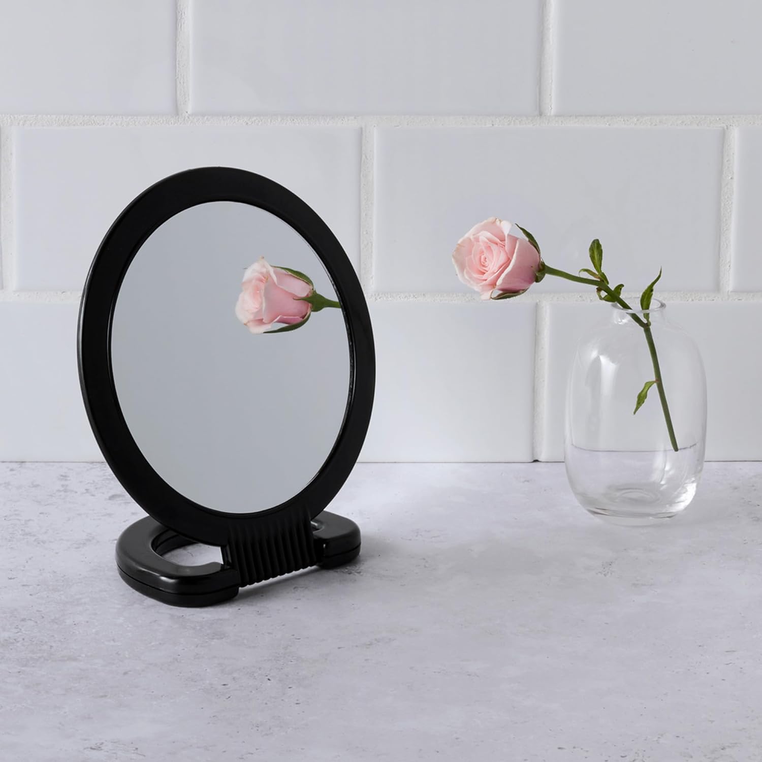 Diane Hand Mirror with Stand Double-Sided Magnification for Grooming Travel