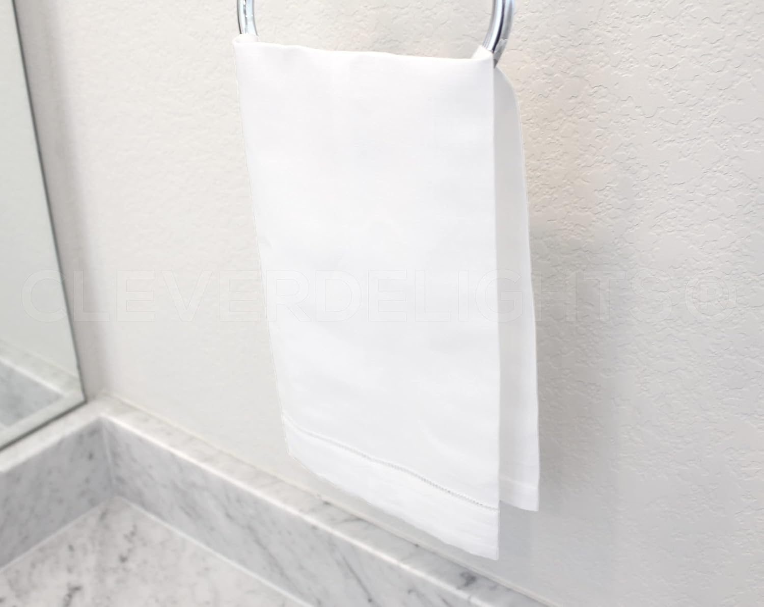 Set of 6 White Linen Hemstitch Hand Towels 14x22 6 Pack
