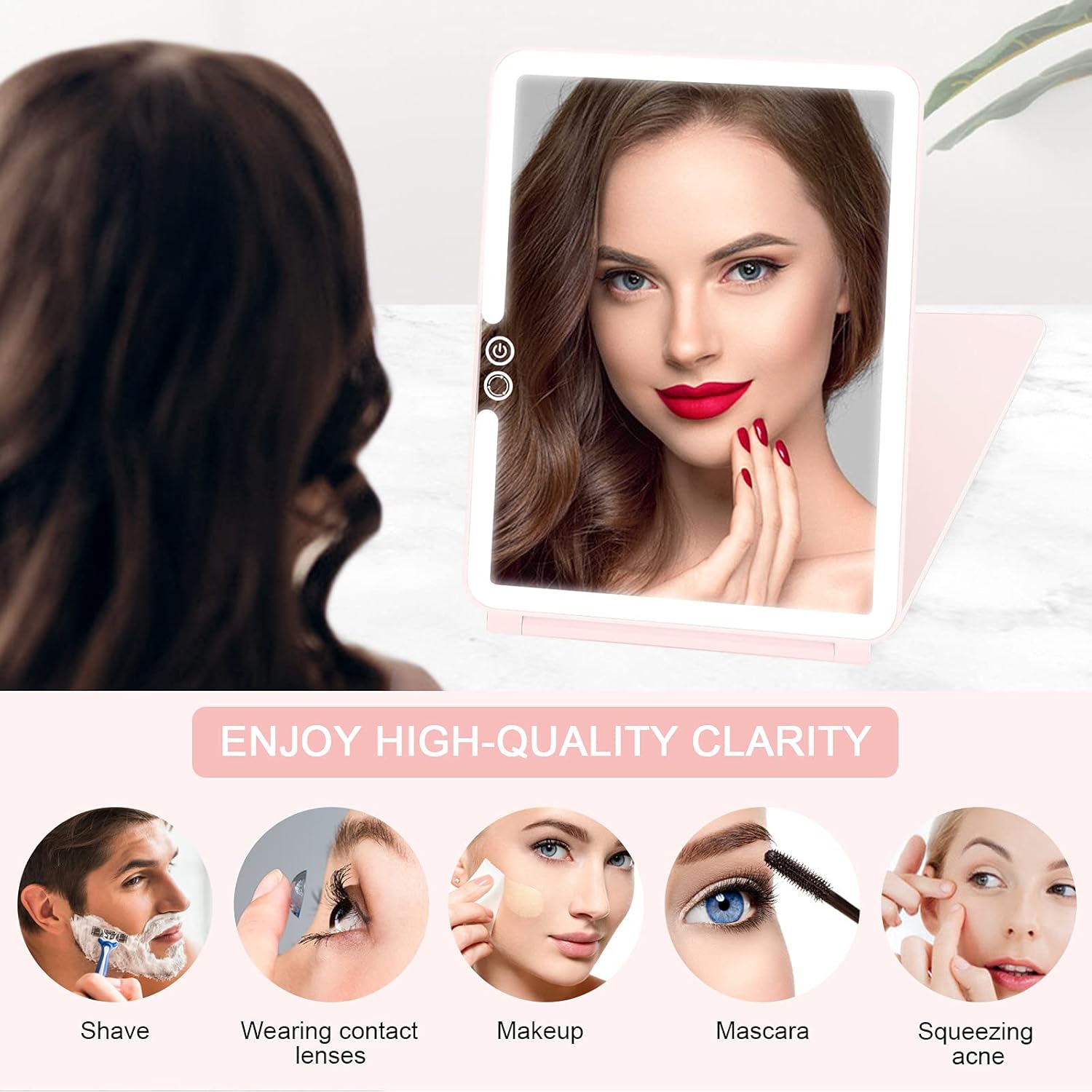 Compact LED Makeup Mirror with Touch Screen