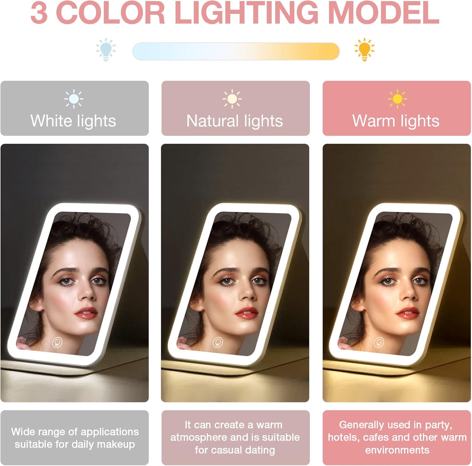 Kintion Travel Makeup Mirror Portable LED Lighted Vanity Mirror