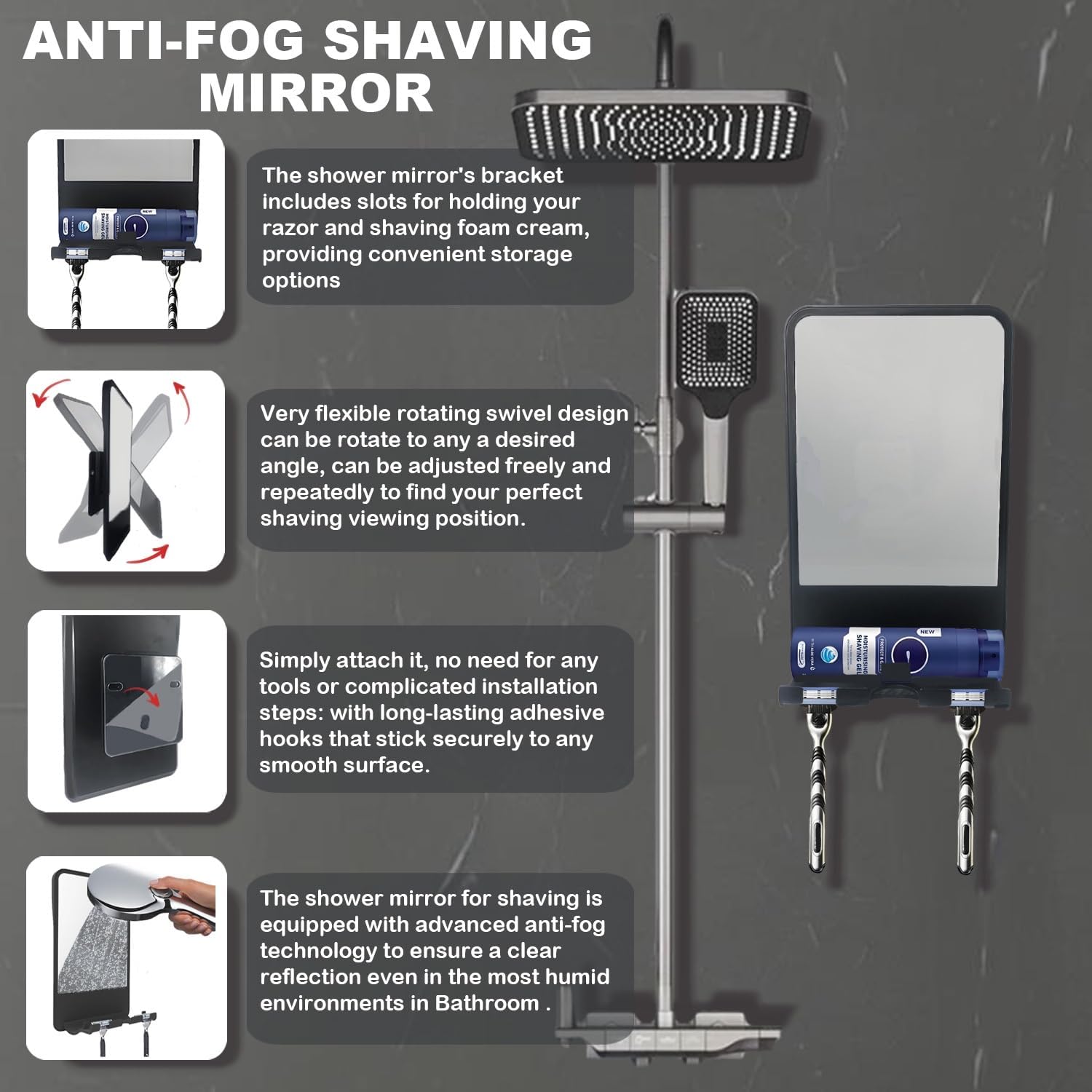 Fogless Shower Mirror with Storage