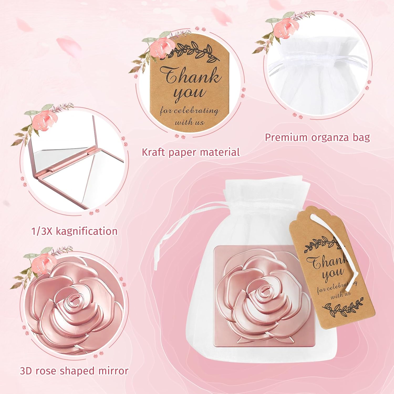 Exquisite Compact Rose Mirrors Party Favor Set