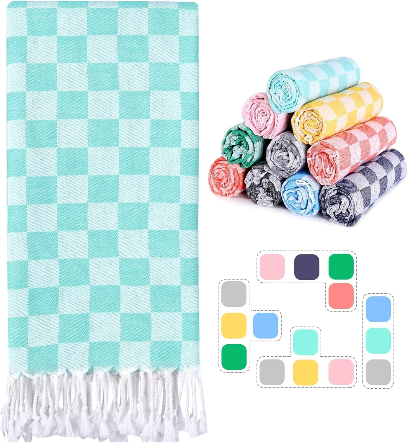 Multi-functional Antfuny Checkered Plaid Beach Towel Sand-Free Quick-Dry Portable