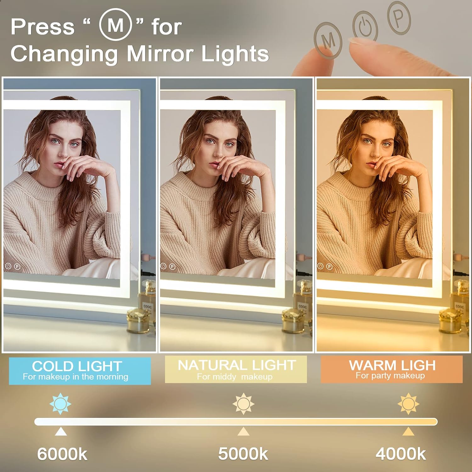 Sucedey 23x18 Inch Makeup Mirror with Lights and USB Charging