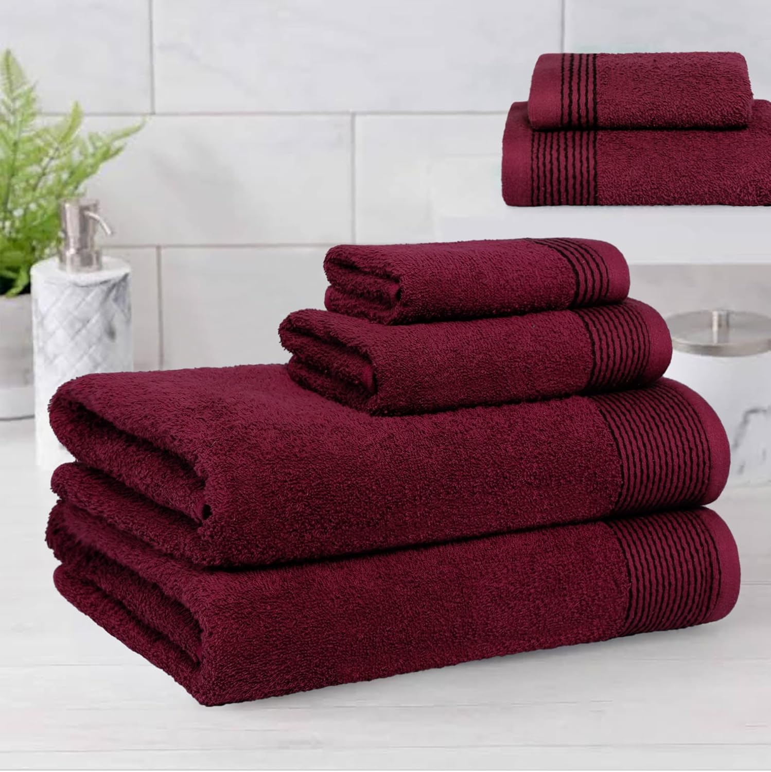 Burgundy 100 Cotton Ultra-Soft 6-Piece Bath Towel Set