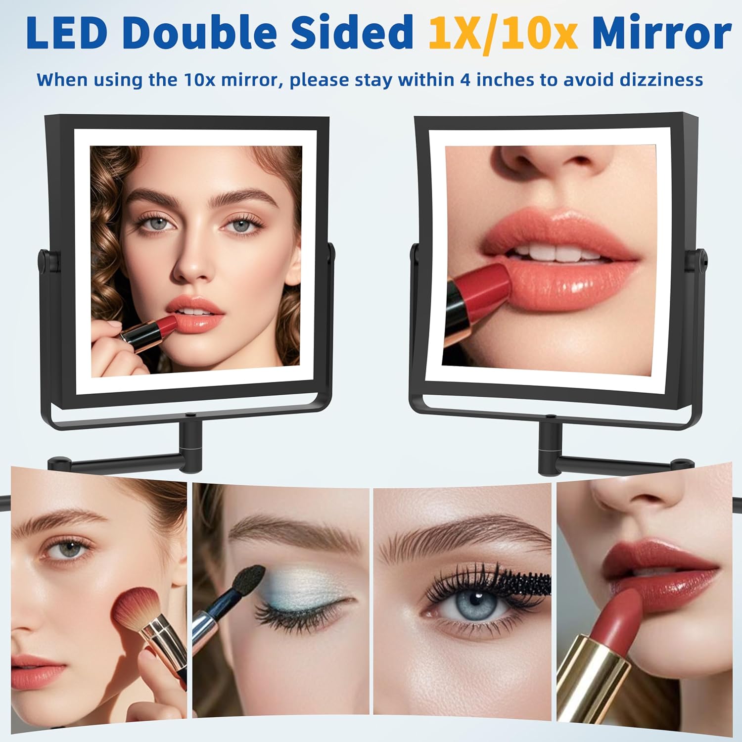 Ruacq Rechargeable Double-Sided Makeup Mirror with Lights