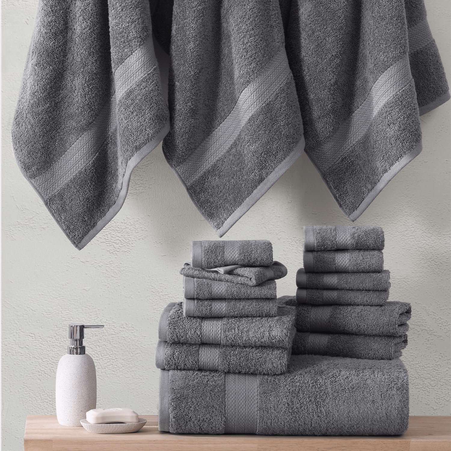 24-Piece Bath Towel Set 100 Cotton bath time moments Cool Grey