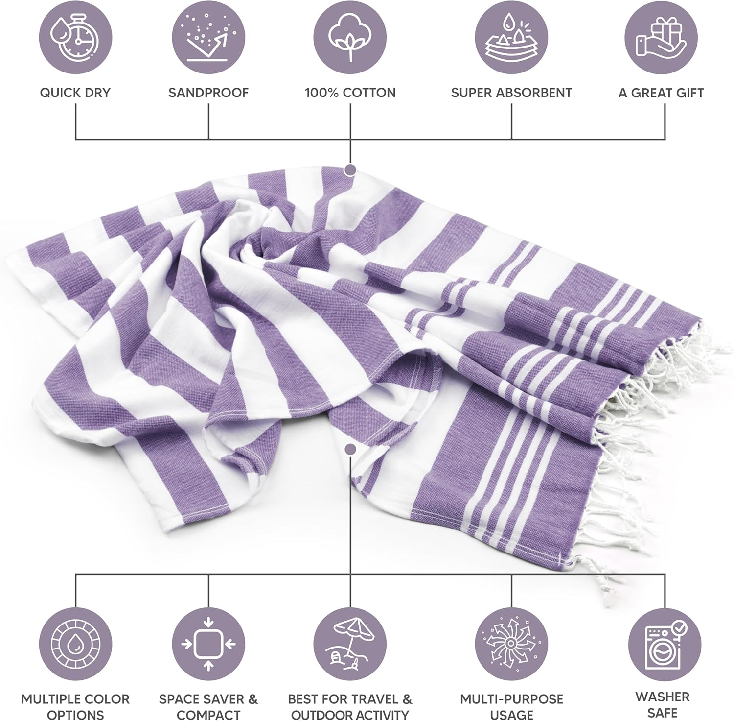 Utopia 4-Pack Turkish Beach Towels - 40x72 inches Soft Quick-Dry