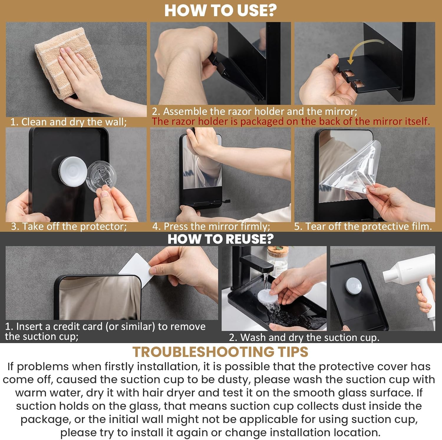Smooth Wash with TAILI Shutter-Ready Fogless Shower Mirror