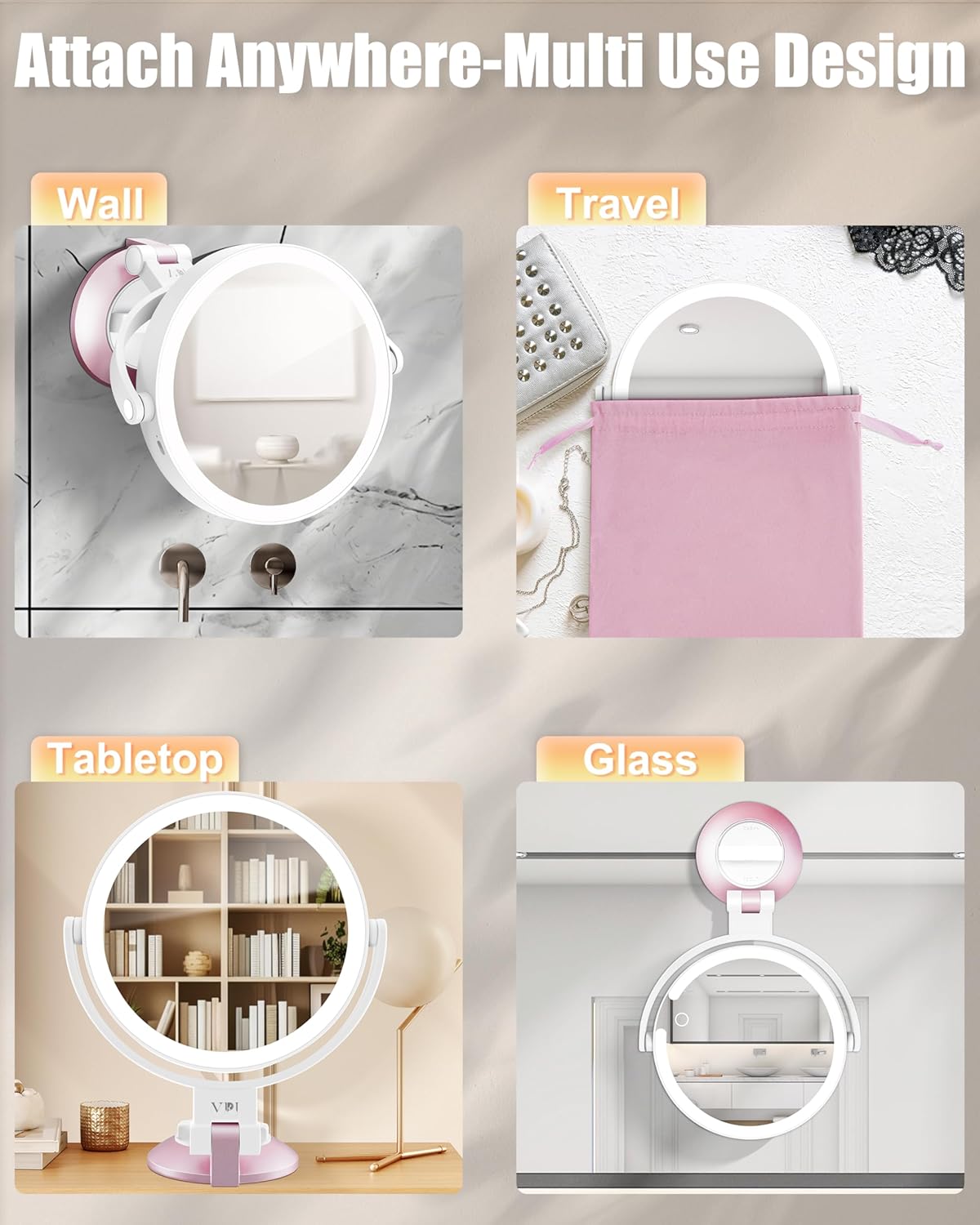 VPU 15X1X Wall-Mounted Magnifying Mirror with Lights