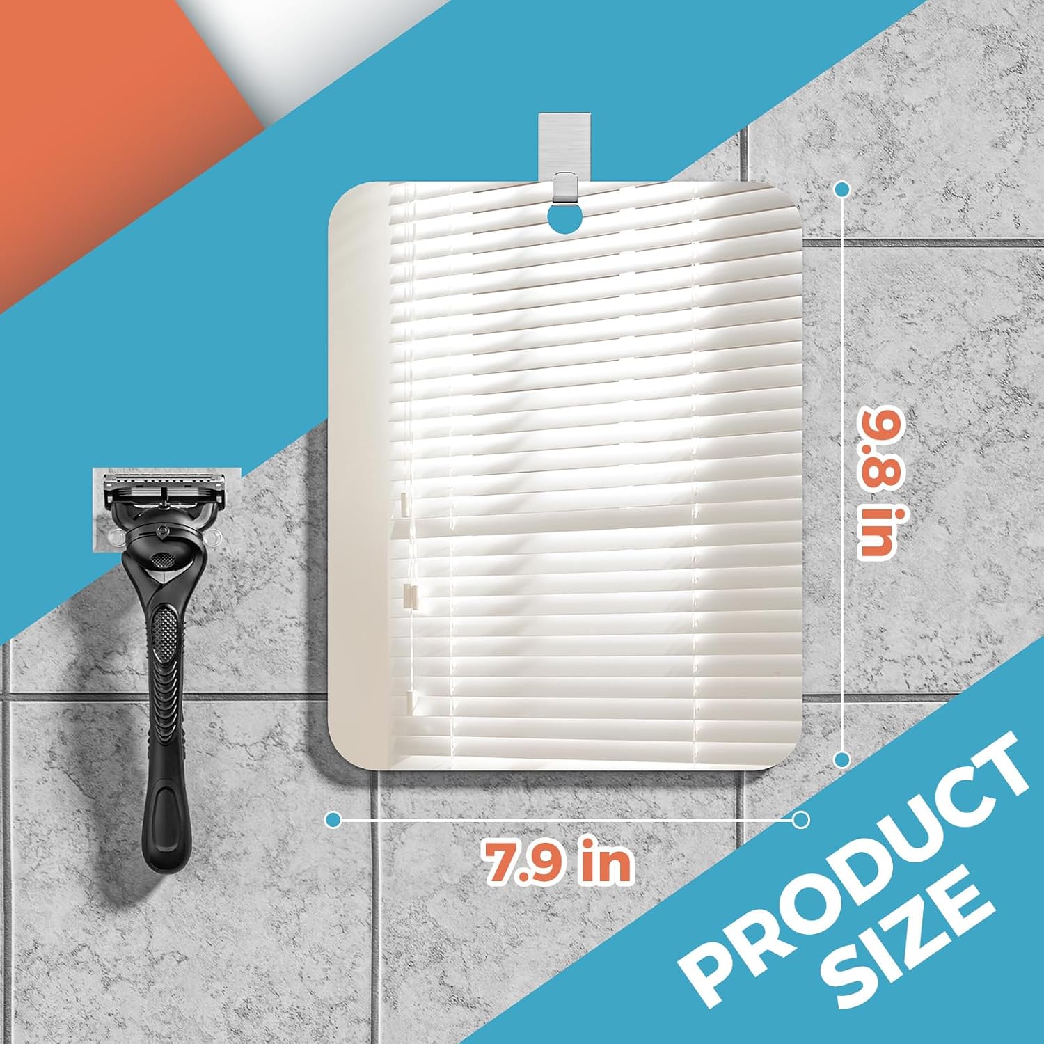 Fogless Shower Mirror with Adhesive Hooks
