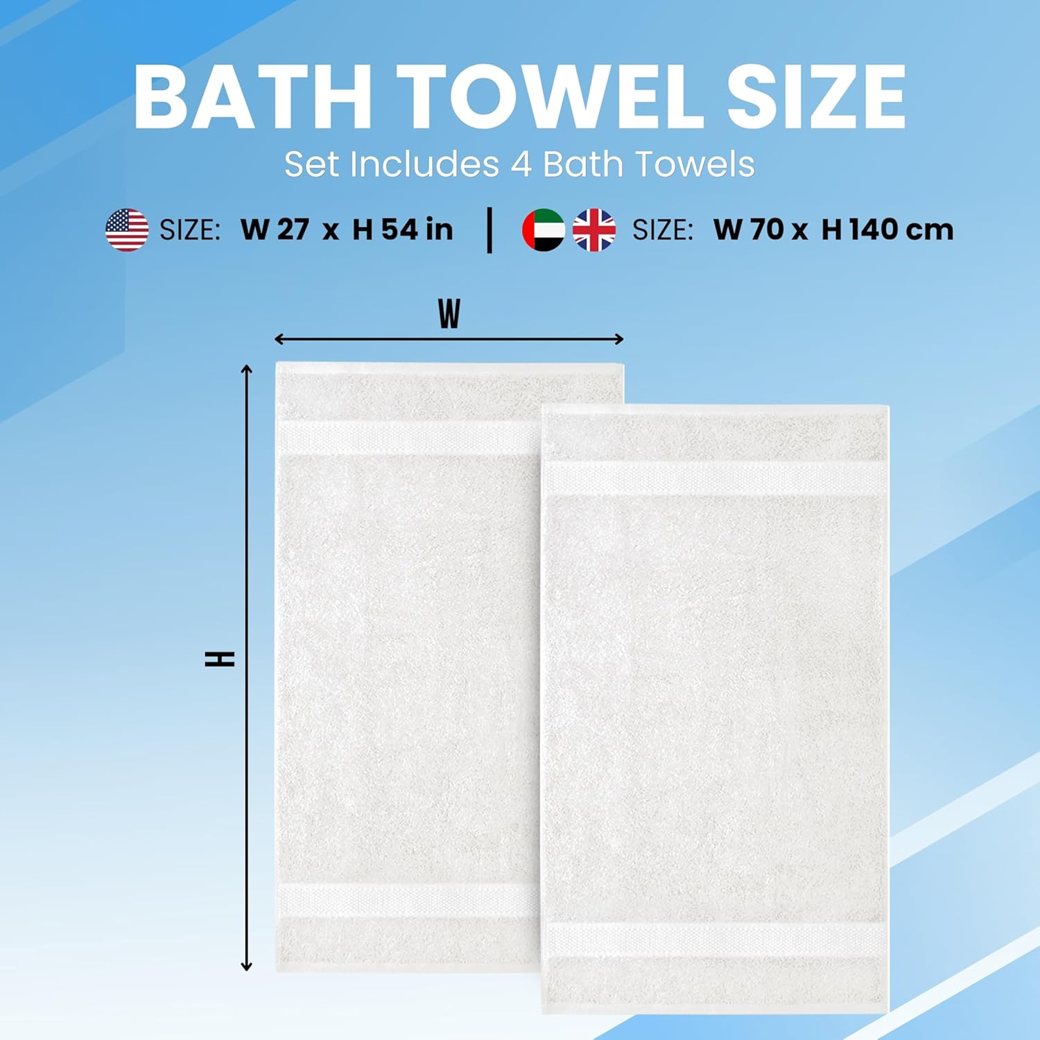 Luxury 100 Cotton Bath Towels Set - Soft Quick-Drying Durable