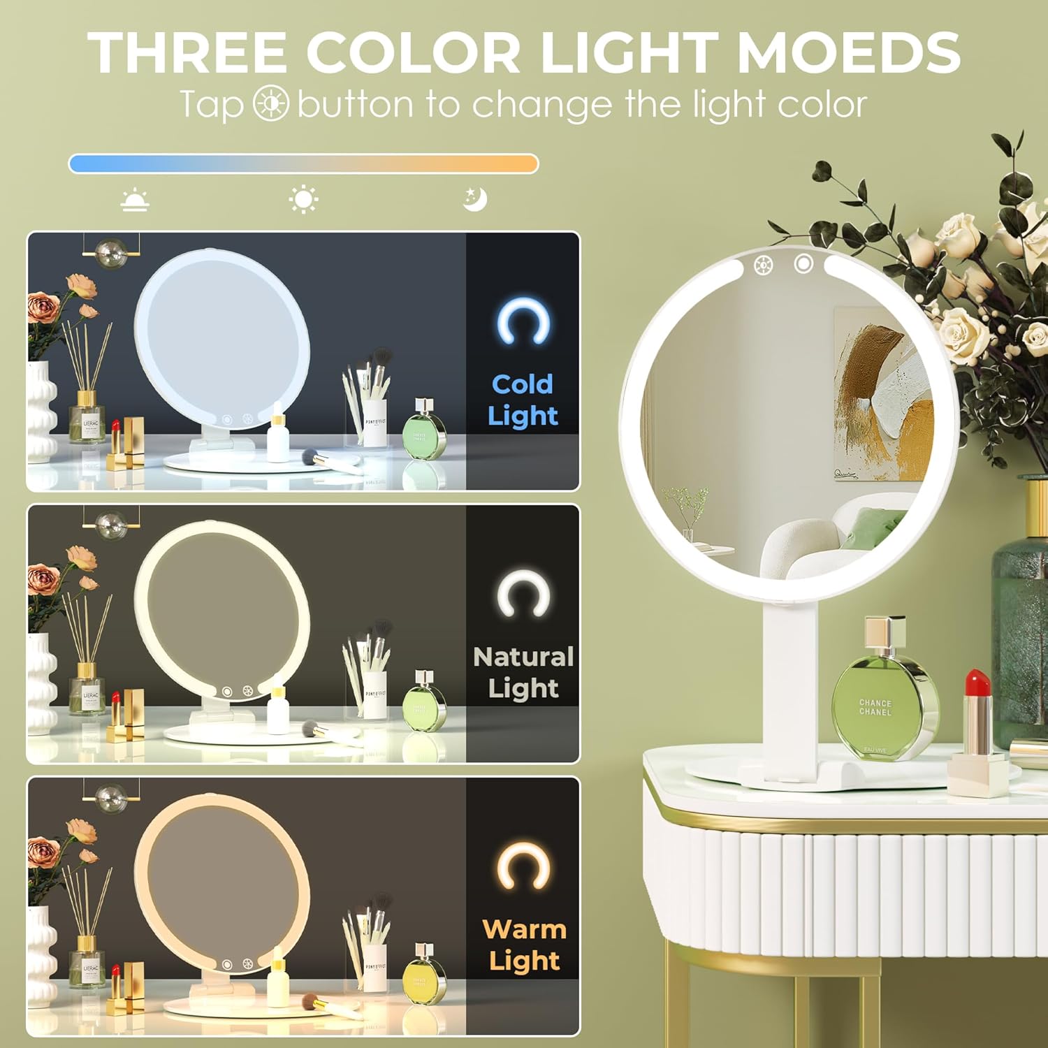 Makeup Mirror with 3 Light Modes