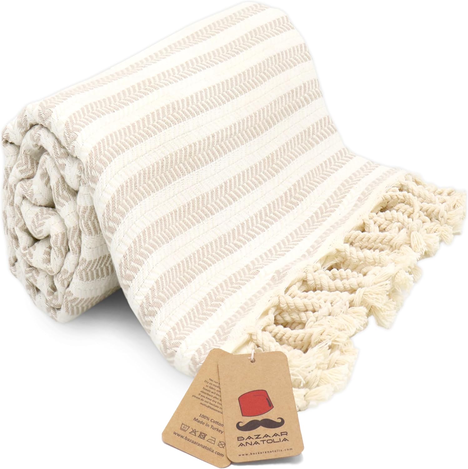 Bazaar Anatolia 100 Cotton Beach Towel 71x39 inches - Arpa Beige