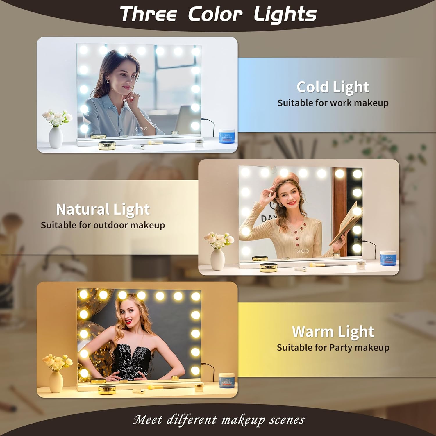 NUSVAN Vanity Mirror with 3 Lighting Modes Touch Control