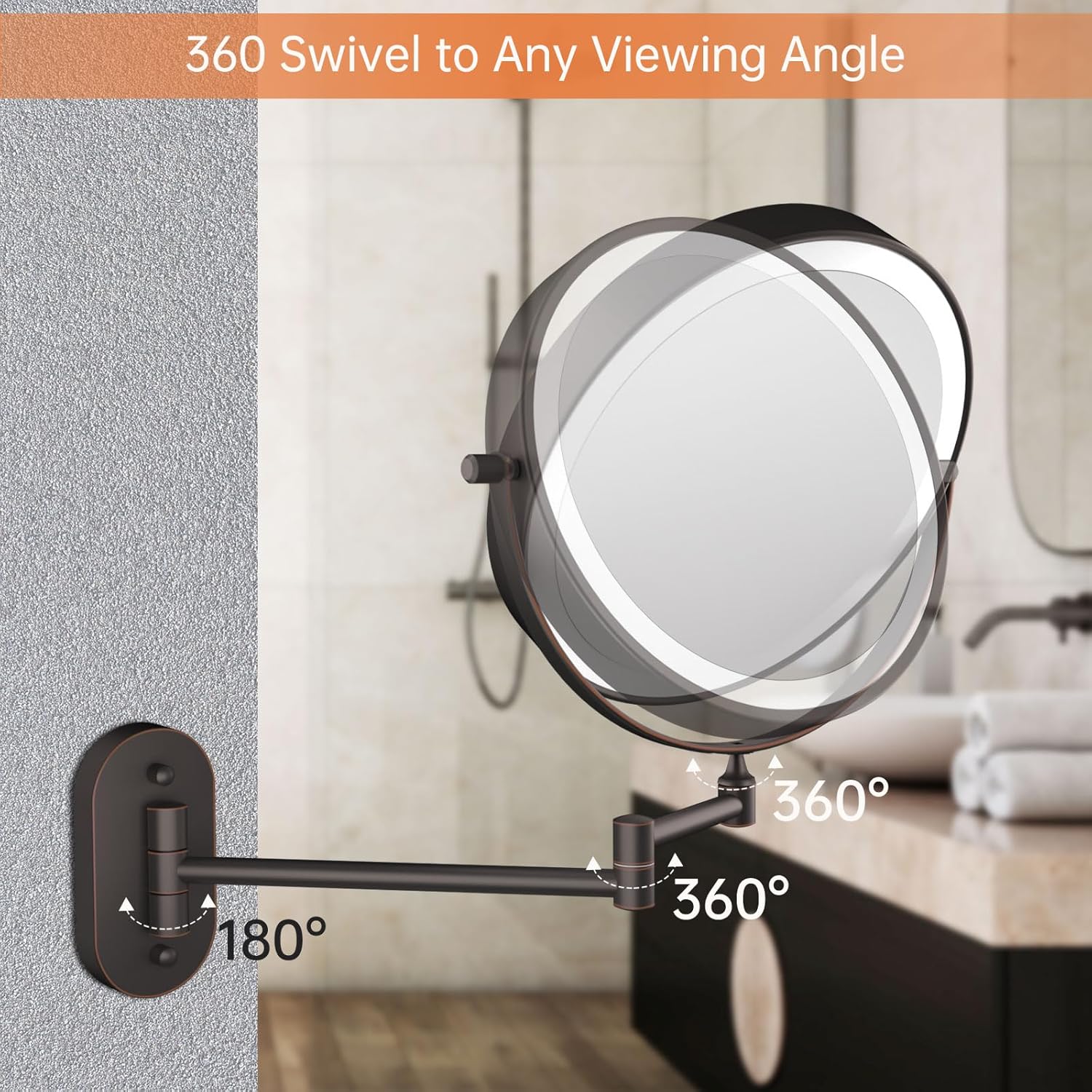 Rechargeable Wall-Mounted Lighted Makeup Vanity Mirror