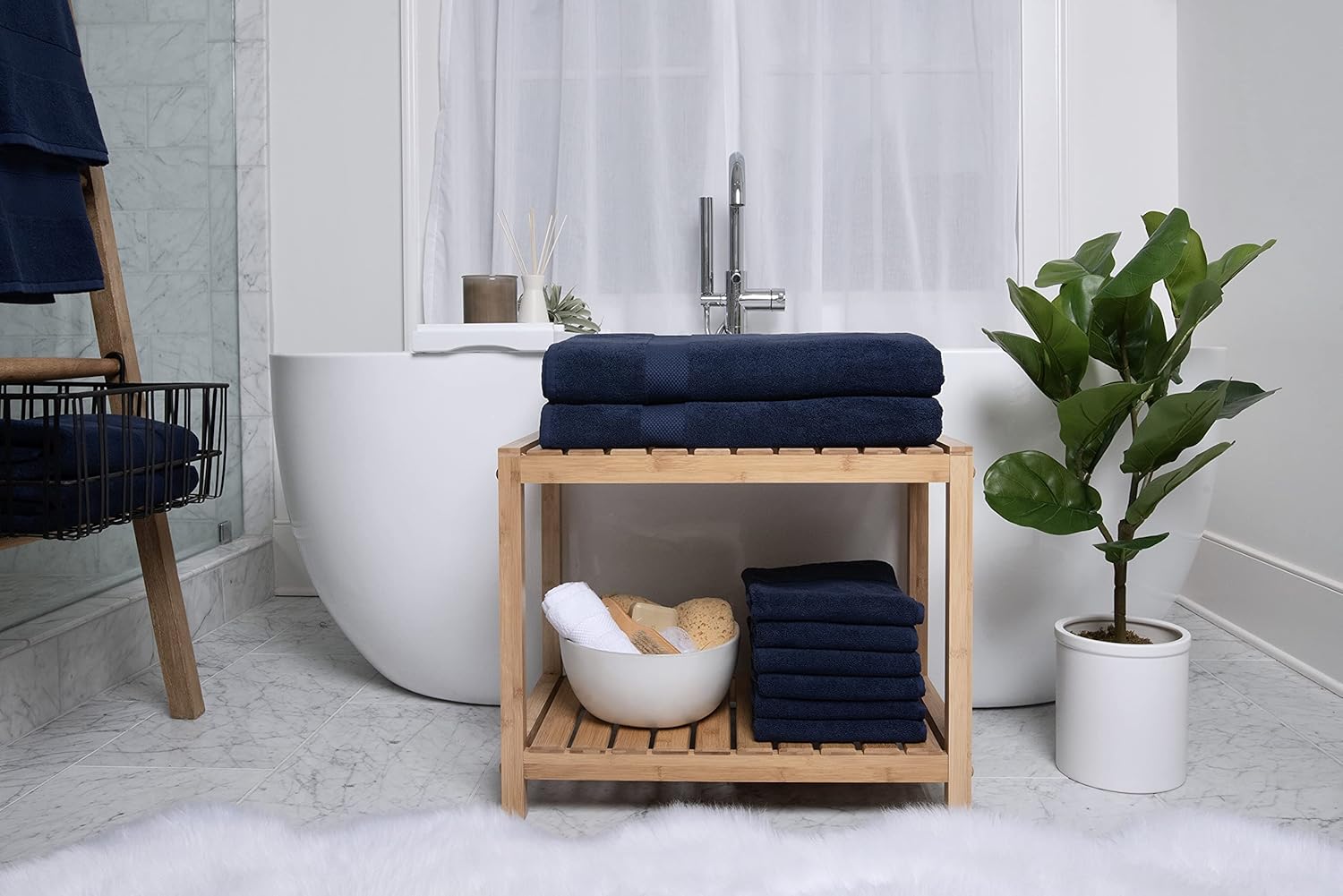 COTTON CRAFT Hotel Spa Bath Sheet - 40x80 - Navy 2Pack