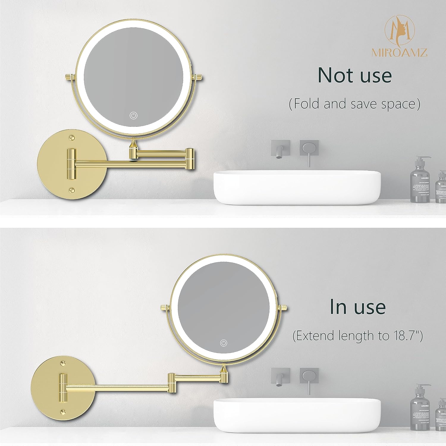 MIROAMZ 8 Wall-Mounted Lighted Makeup Vanity Mirror with 1X 10X Magnification