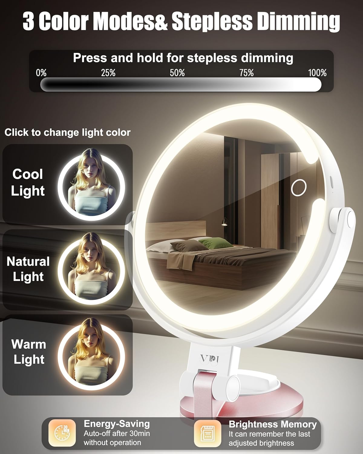 VPU 15X1X Wall-Mounted Magnifying Mirror with Lights