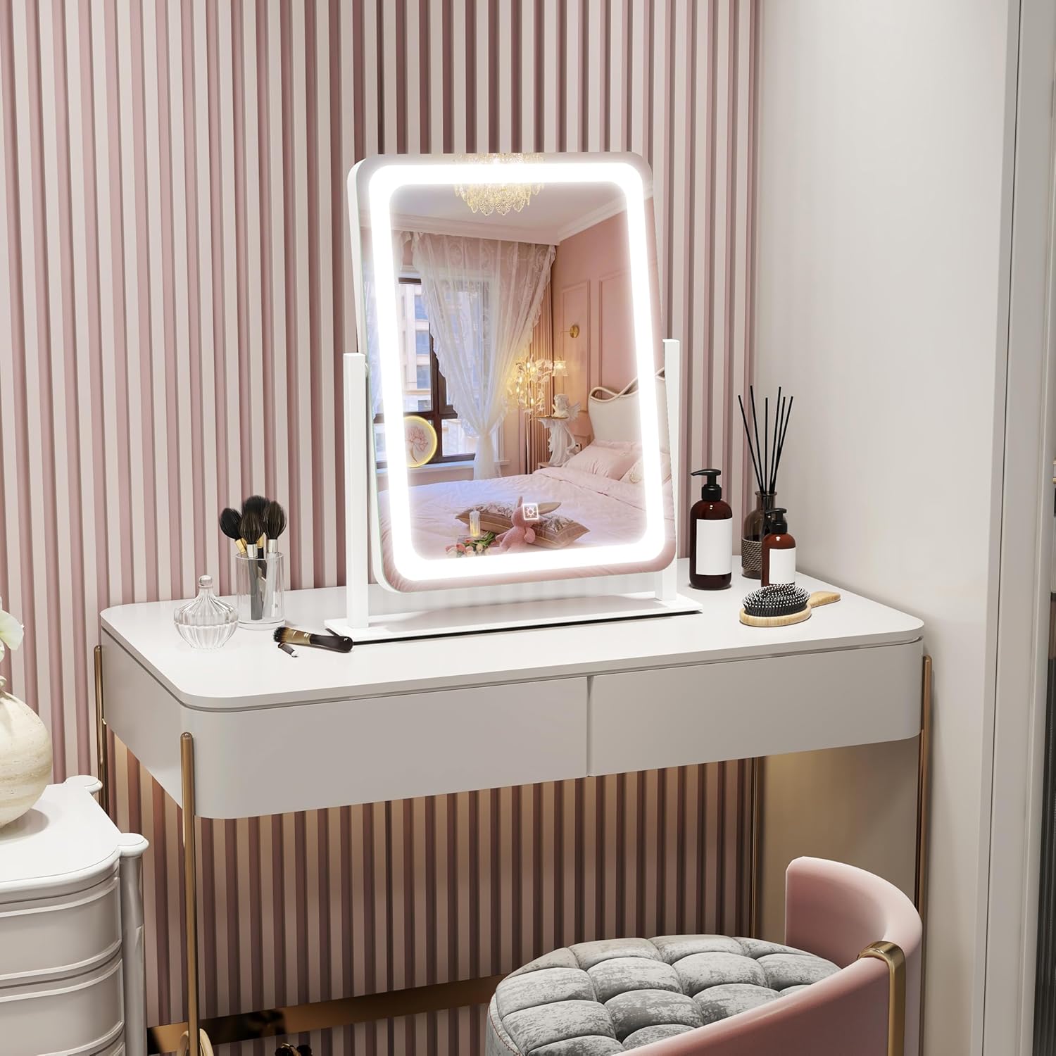Stylish Compact Vanity Mirror with Smart Lights for Makeup and Skincare