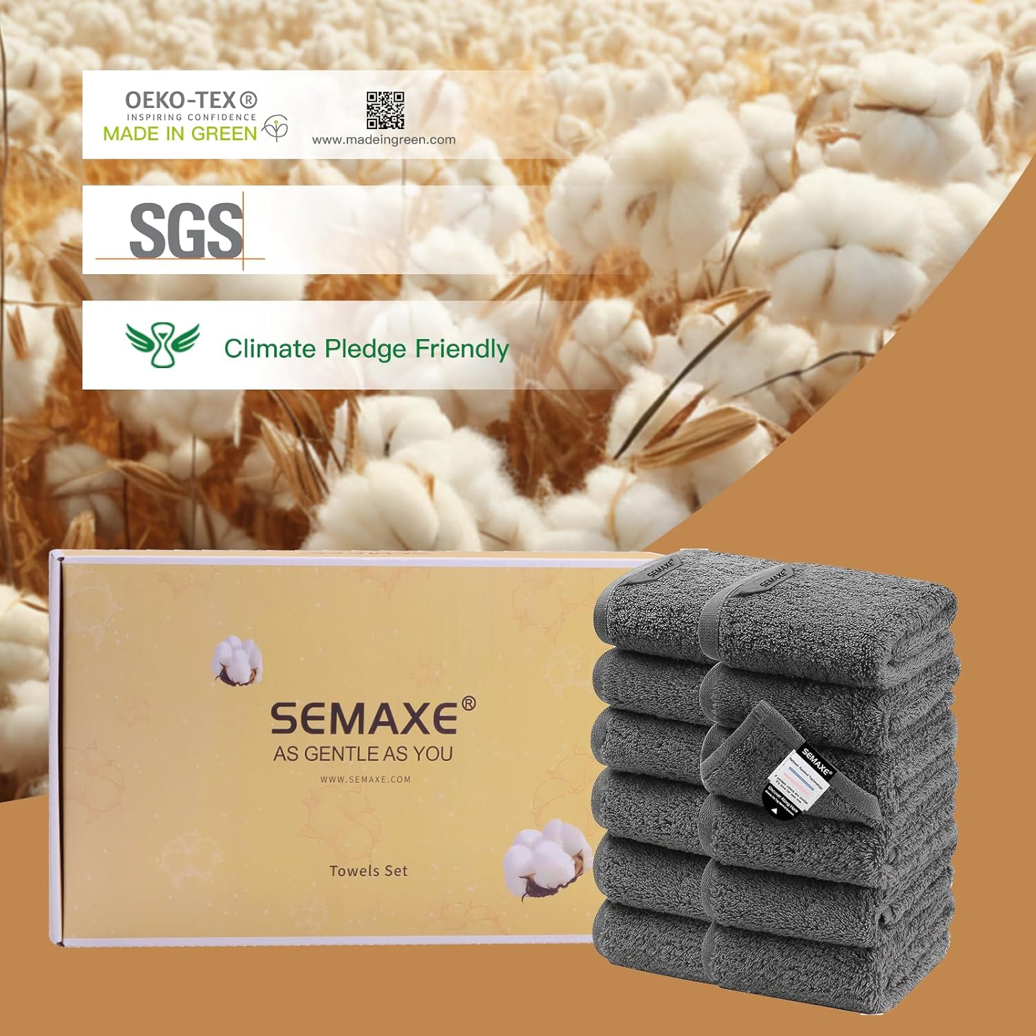 Premium 13x13 Cotton Grey Wash Cloths Set with Hanging Loops