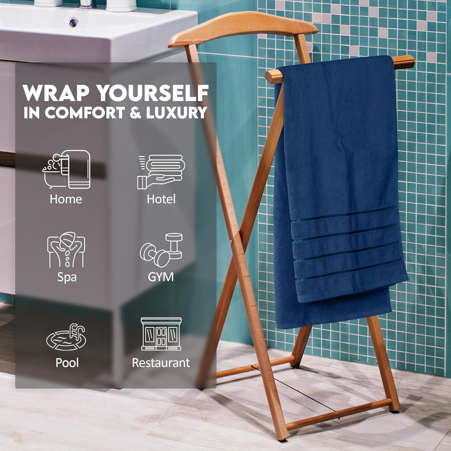 Utopia Towels 4 Pack Premium Viscose Bath Towels Set Navy