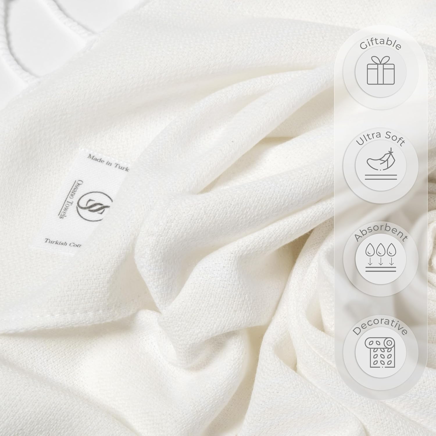 Ossano Turkish Classic Hand Towel Set of 2 Ecru 30x18