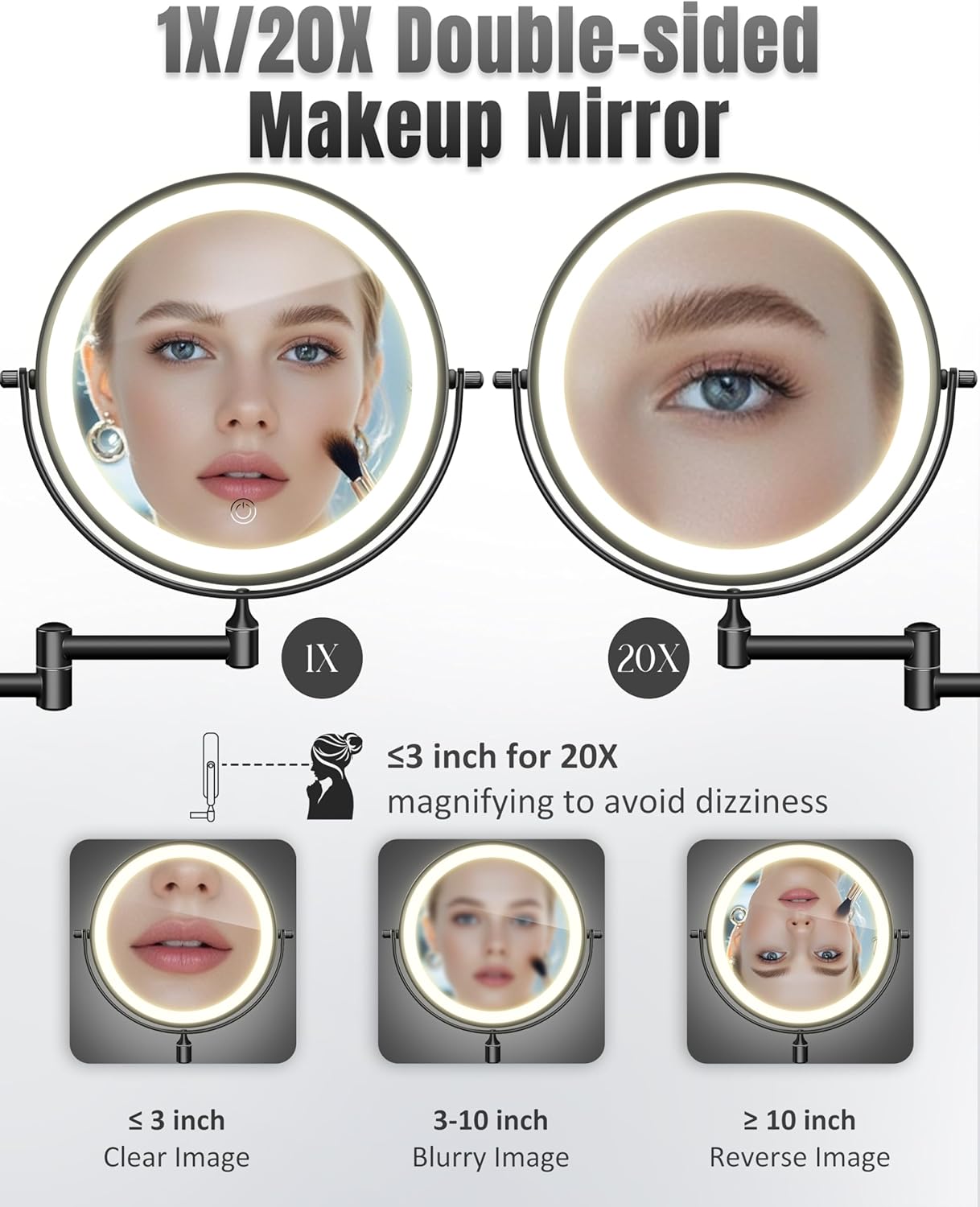 Wall-Mounted Makeup Mirror with 20X LED Lights 360 Rotation
