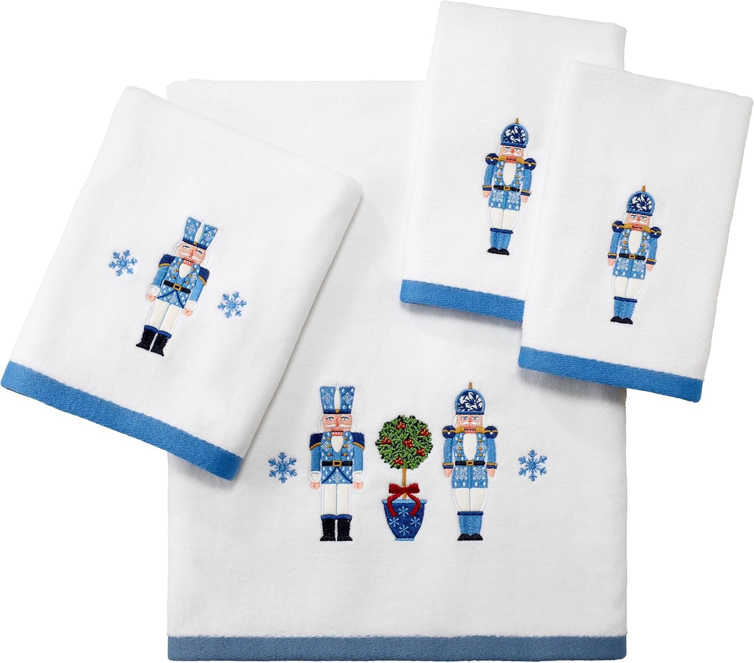 Fingertip Towels - Soft Absorbent Christmas Collection Nutcracker Trellis Set of 2