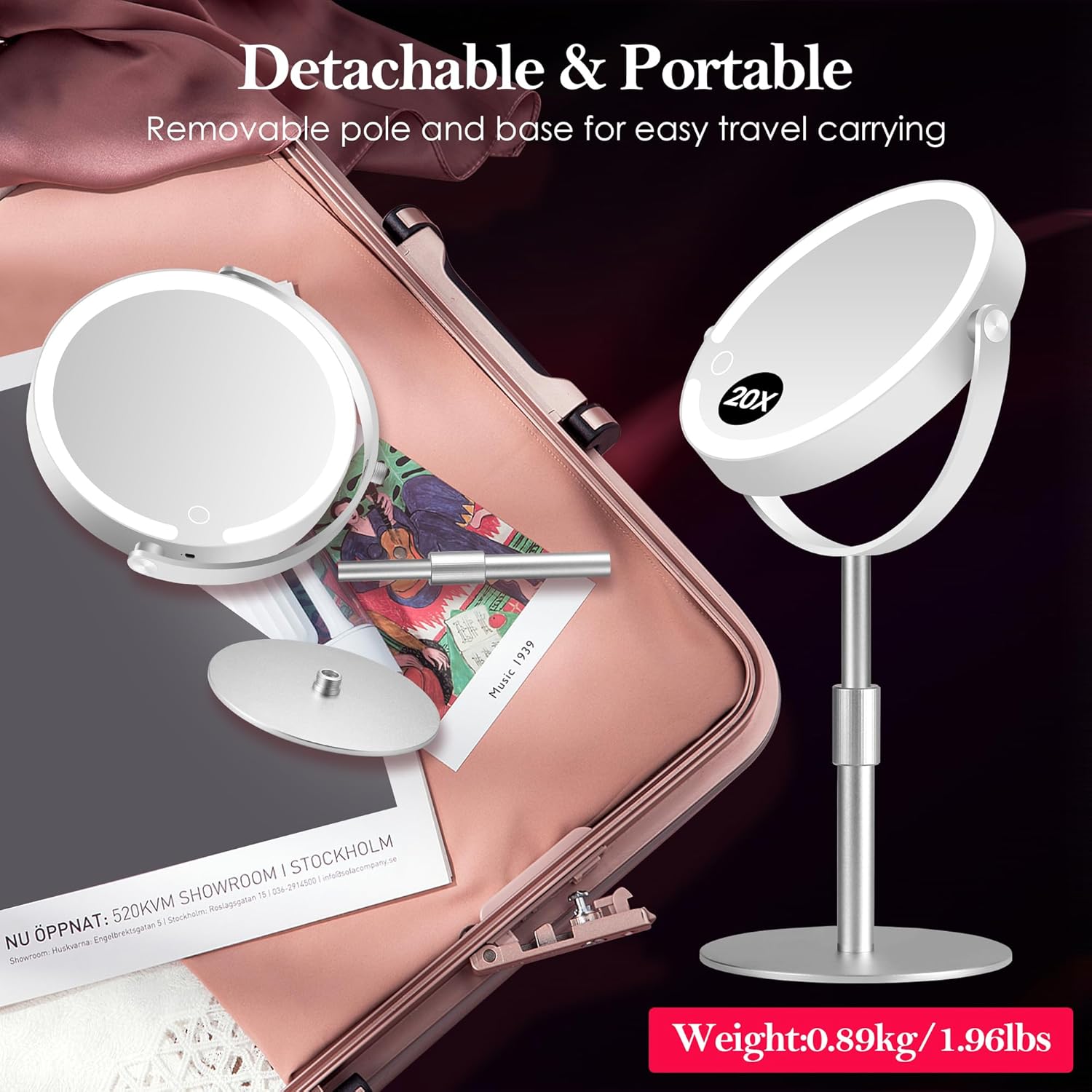 Elegance Make Up Mirror Aluminum Alloy with 20X Lighted Professional features