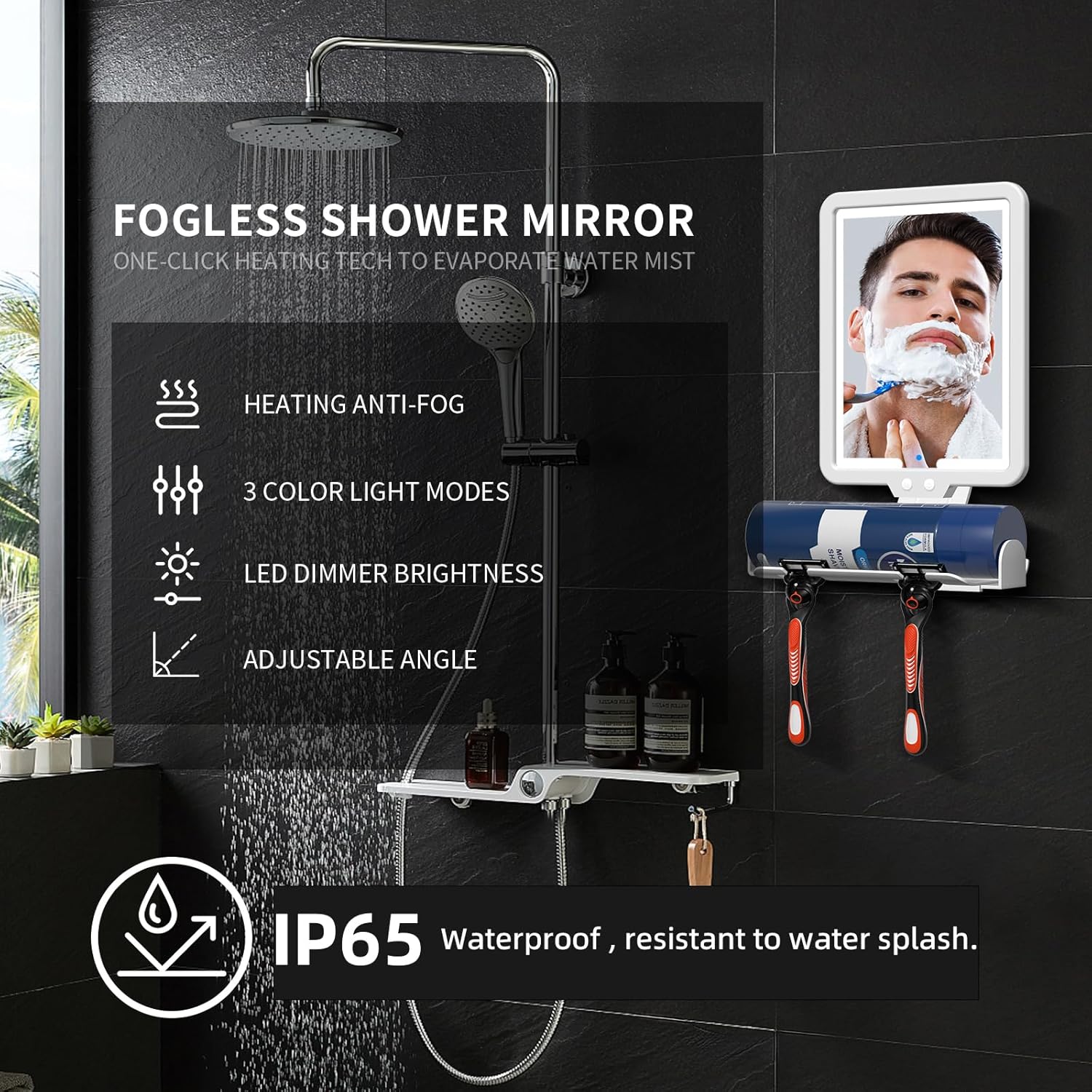 Fogless Heated 95x7in Shower Mirror with Storage for Shaving
