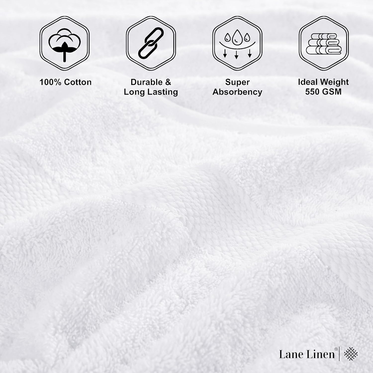 Luxury White Bath Towels Set - 2 Towels 2 Hand Towels 2 Washcloths
