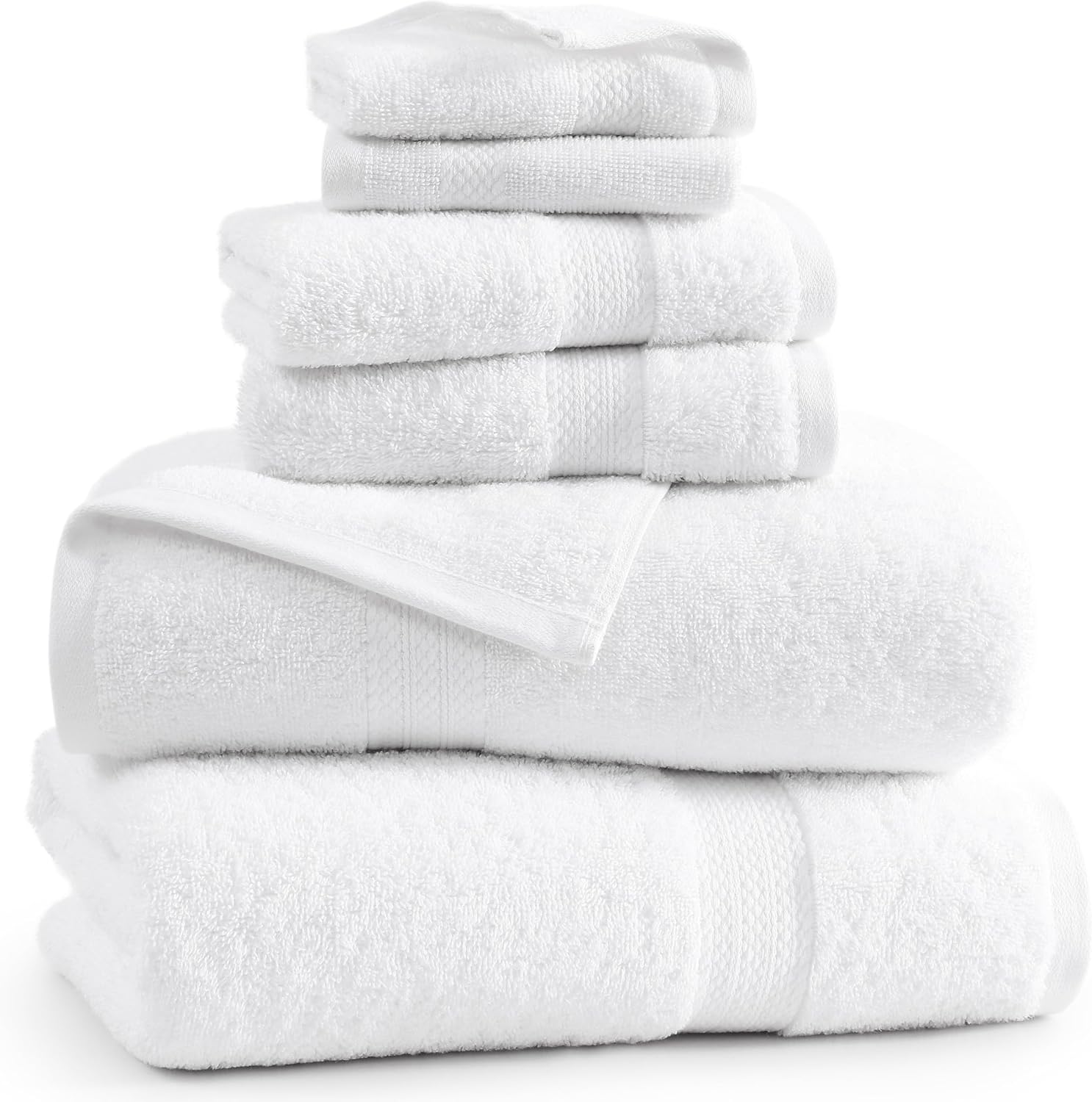 Luxury White Bath Towels Set - 2 Towels 2 Hand Towels 2 Washcloths