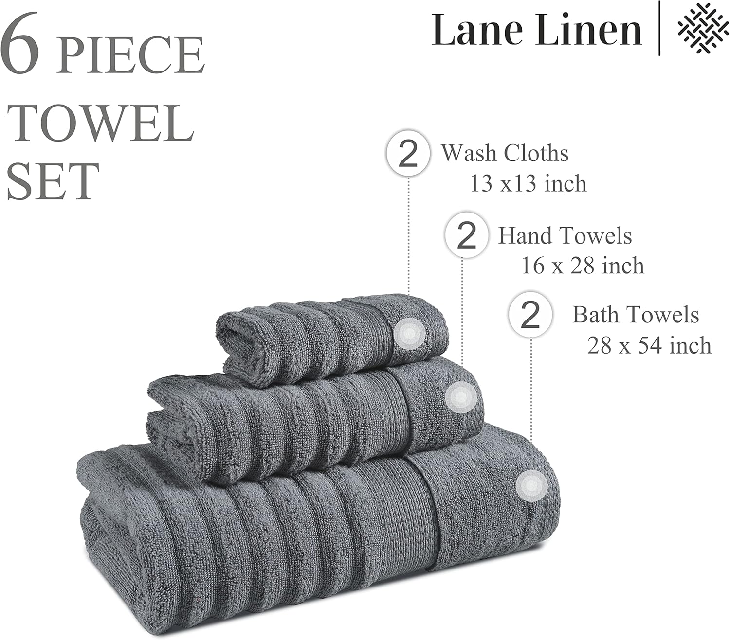 Luxury 6-Piece Bath Towel Set - Soft Absorbent Durable Space grey