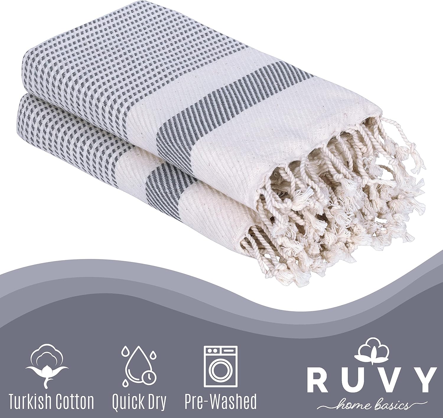 Ruvy Luxury Cotton Bath Towels Set - 2-Piece 18x40
