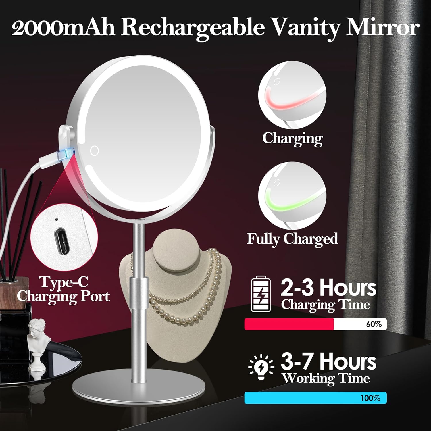 Elegance Make Up Mirror Aluminum Alloy with 20X Lighted Professional features