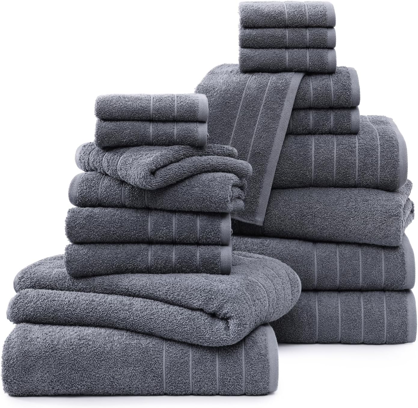 Casa Platino Bath Towels Set - 18 Piece 100 Cotton Towels Cool Grey