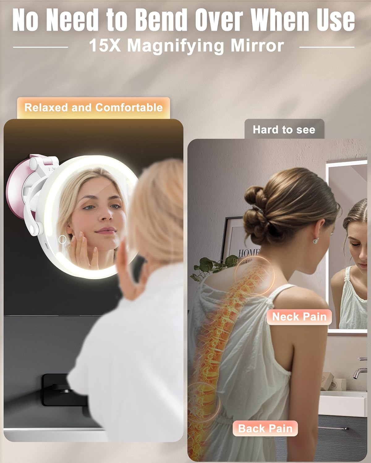 VPU 15X1X Wall-Mounted Magnifying Mirror with Lights