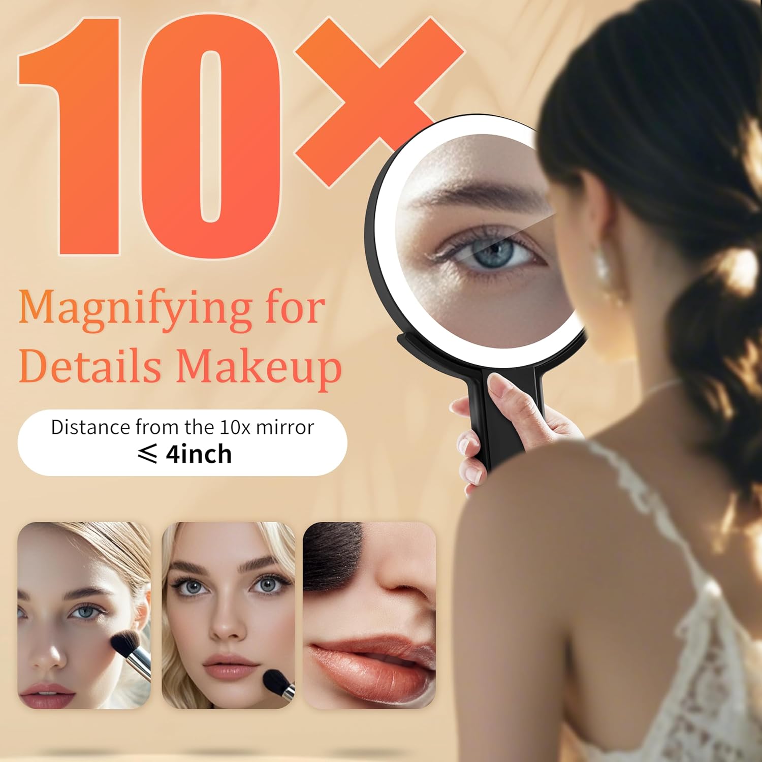 Foldable Dual-Light Makeup Mirror with 10X Magnification