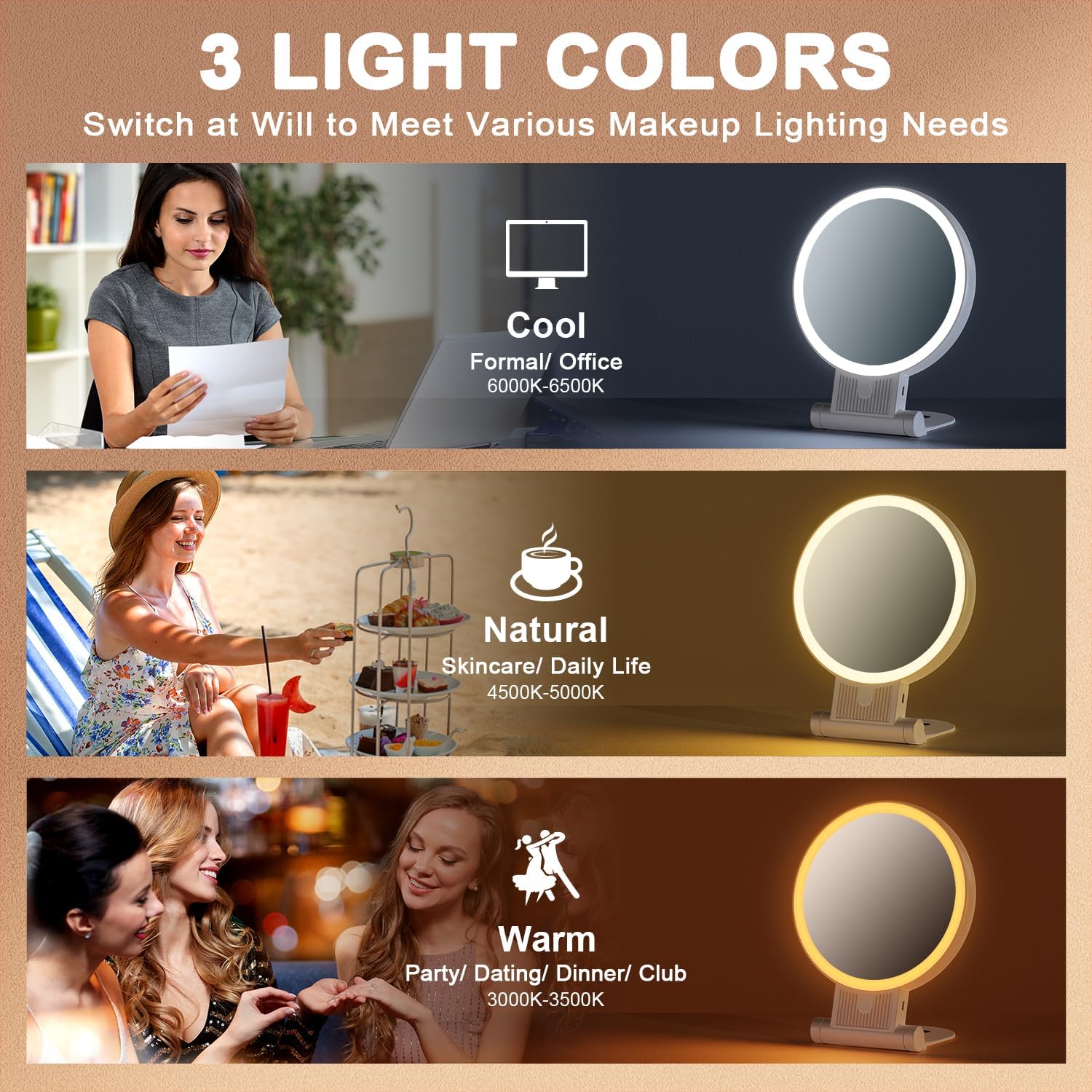 1X30X Magnifying Mirror with Light Double-Sided Portable auxmircom