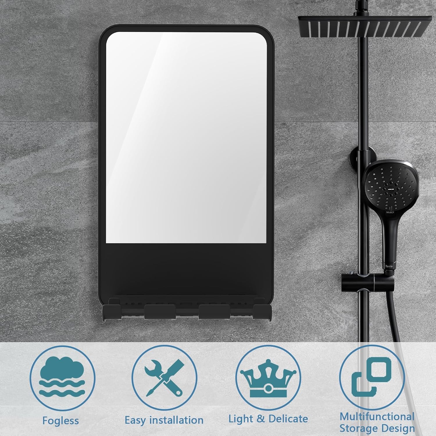 Fogless shower mirror for men women anti-fog storage