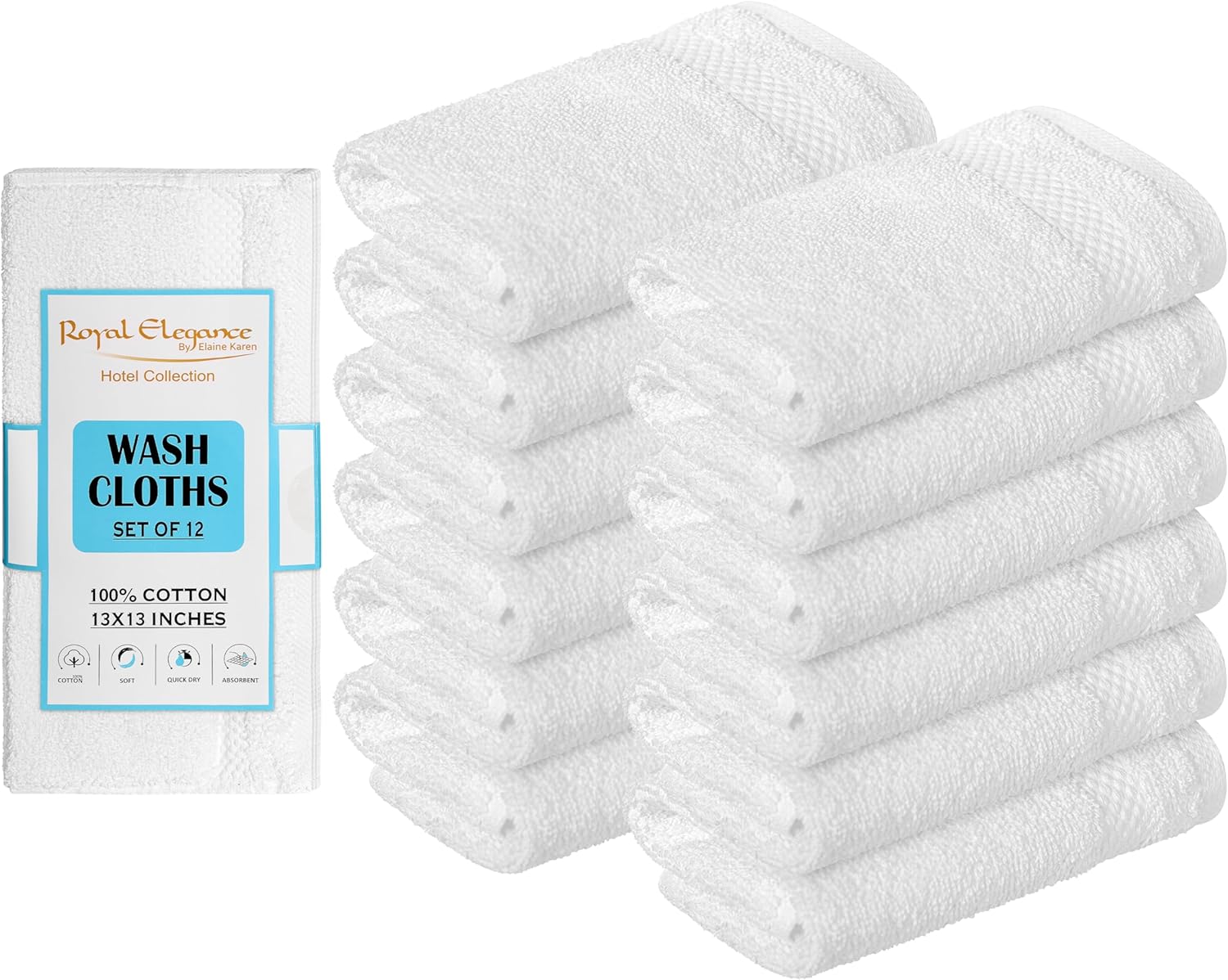 Elaine Karen 13x13 White Cotton Washcloth Set