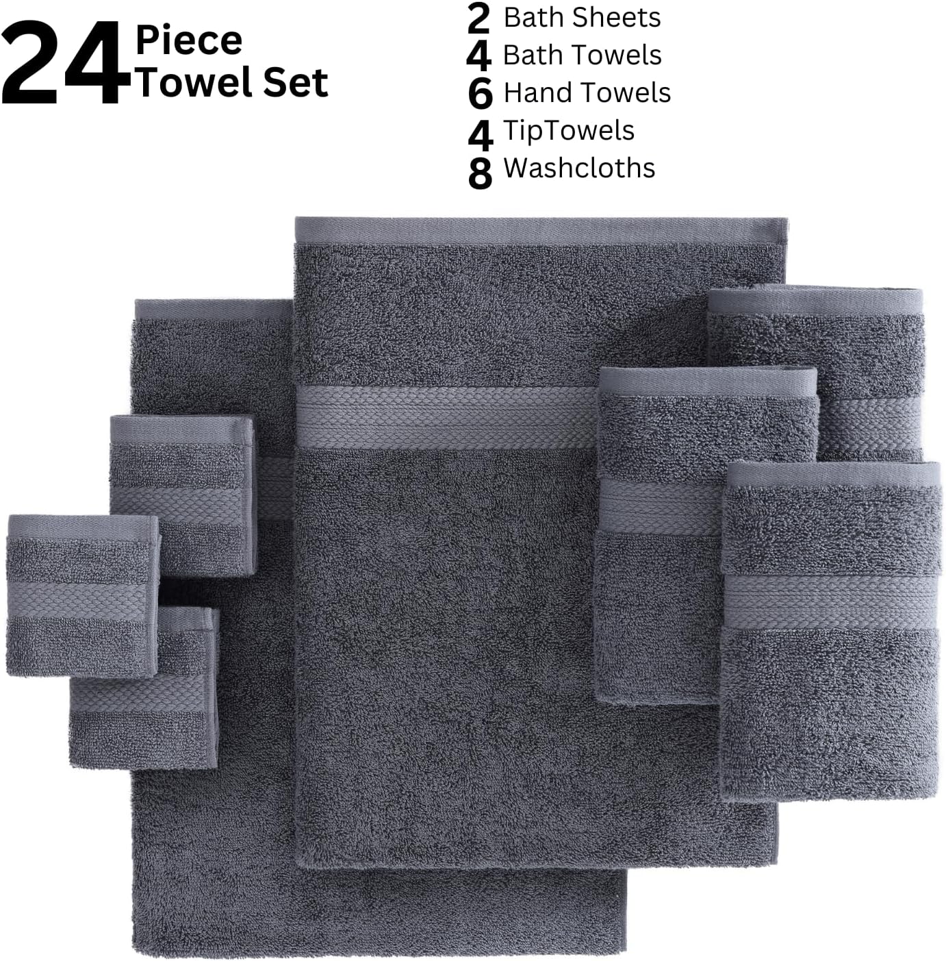 24-Piece Bath Towel Set 100 Cotton bath time moments Cool Grey