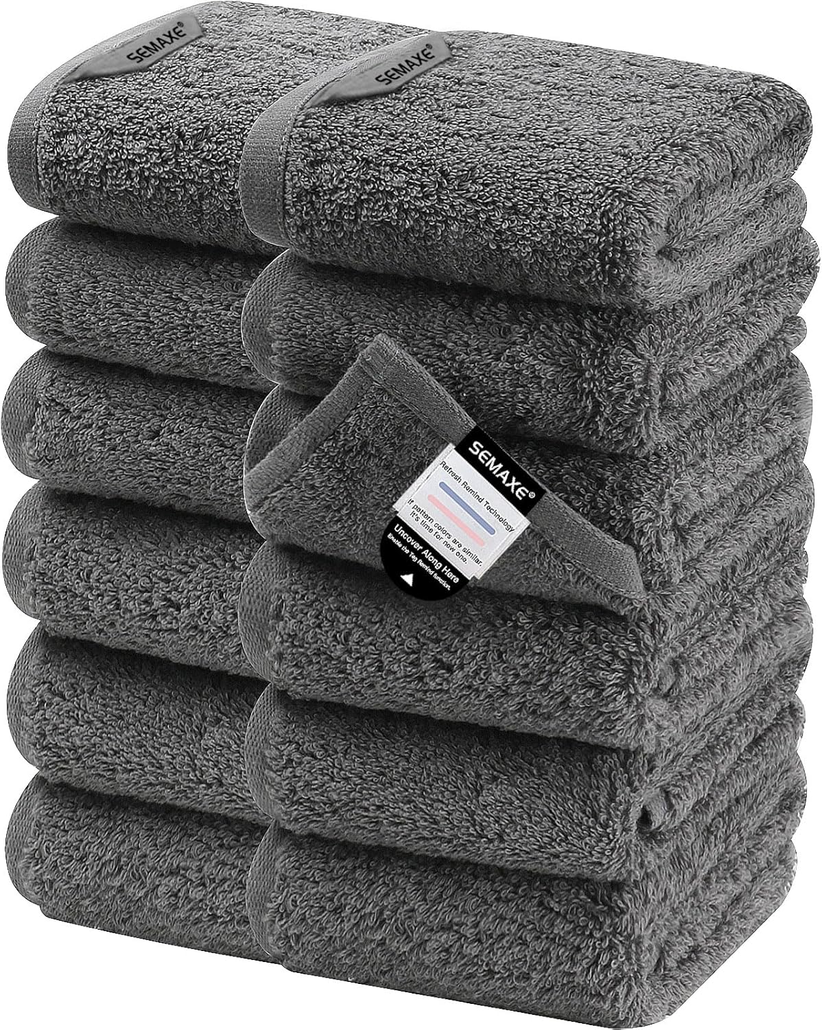 Premium 13x13 Cotton Grey Wash Cloths Set with Hanging Loops