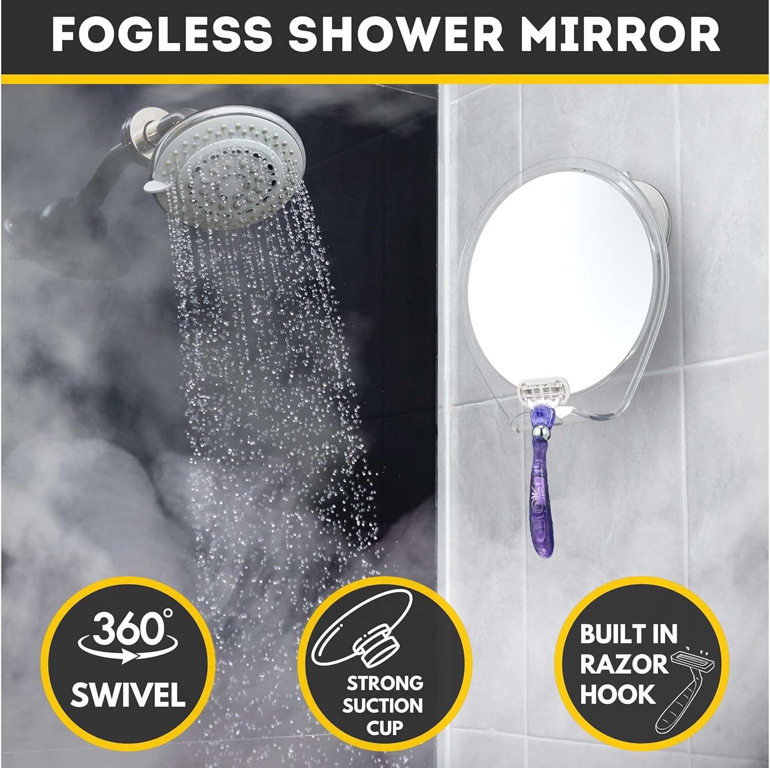 HoneyBull Compact Shower Mirror for Smooth Shaving